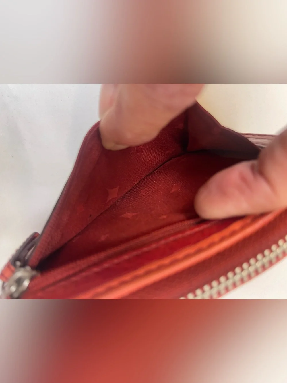 Fossil Red Leather Zip Wallet with Swan Accent